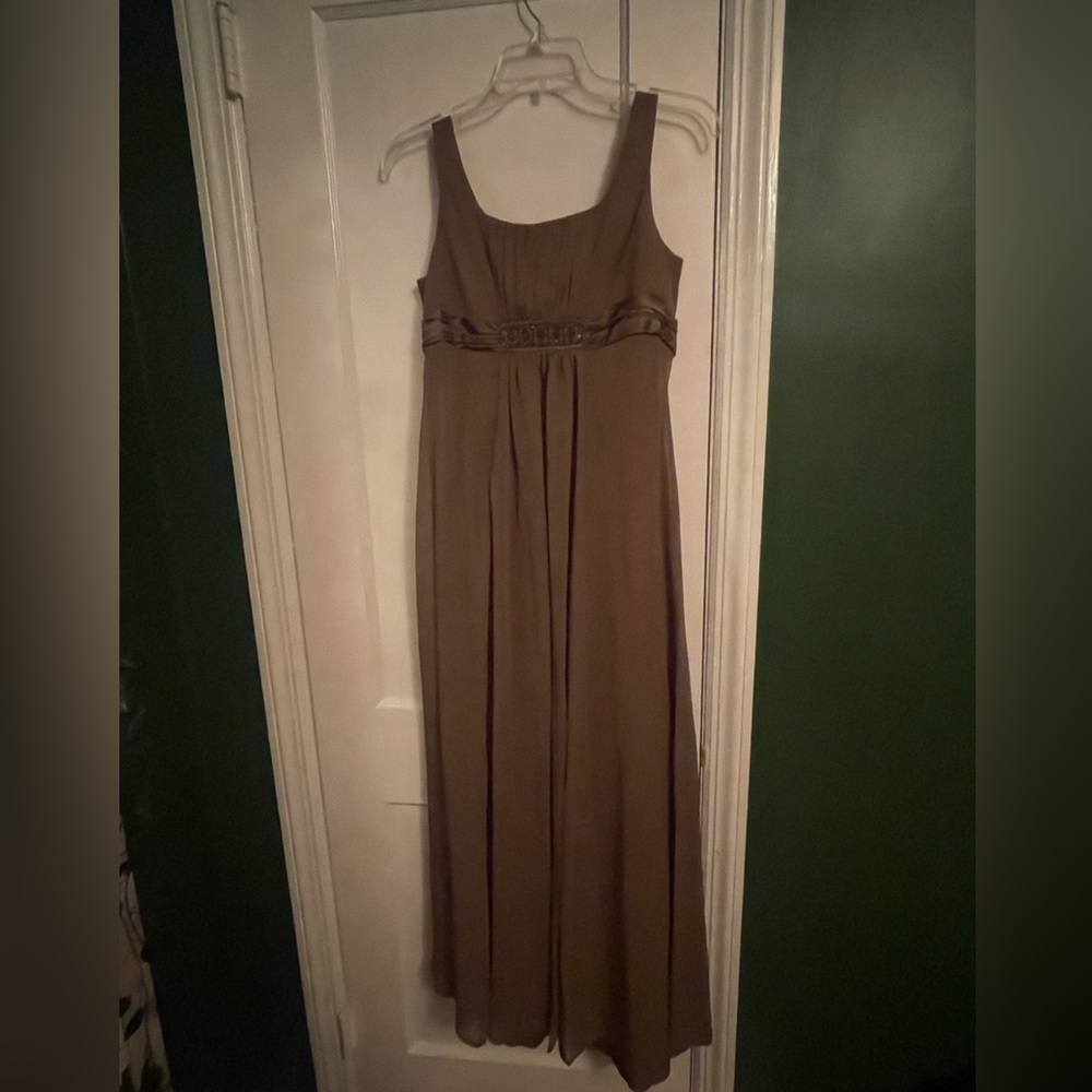 Floor length olive green bridesmaids dress